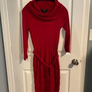BCBG max Azria Red Ribbed Tie Front Dress Sz M Christmas Holiday!